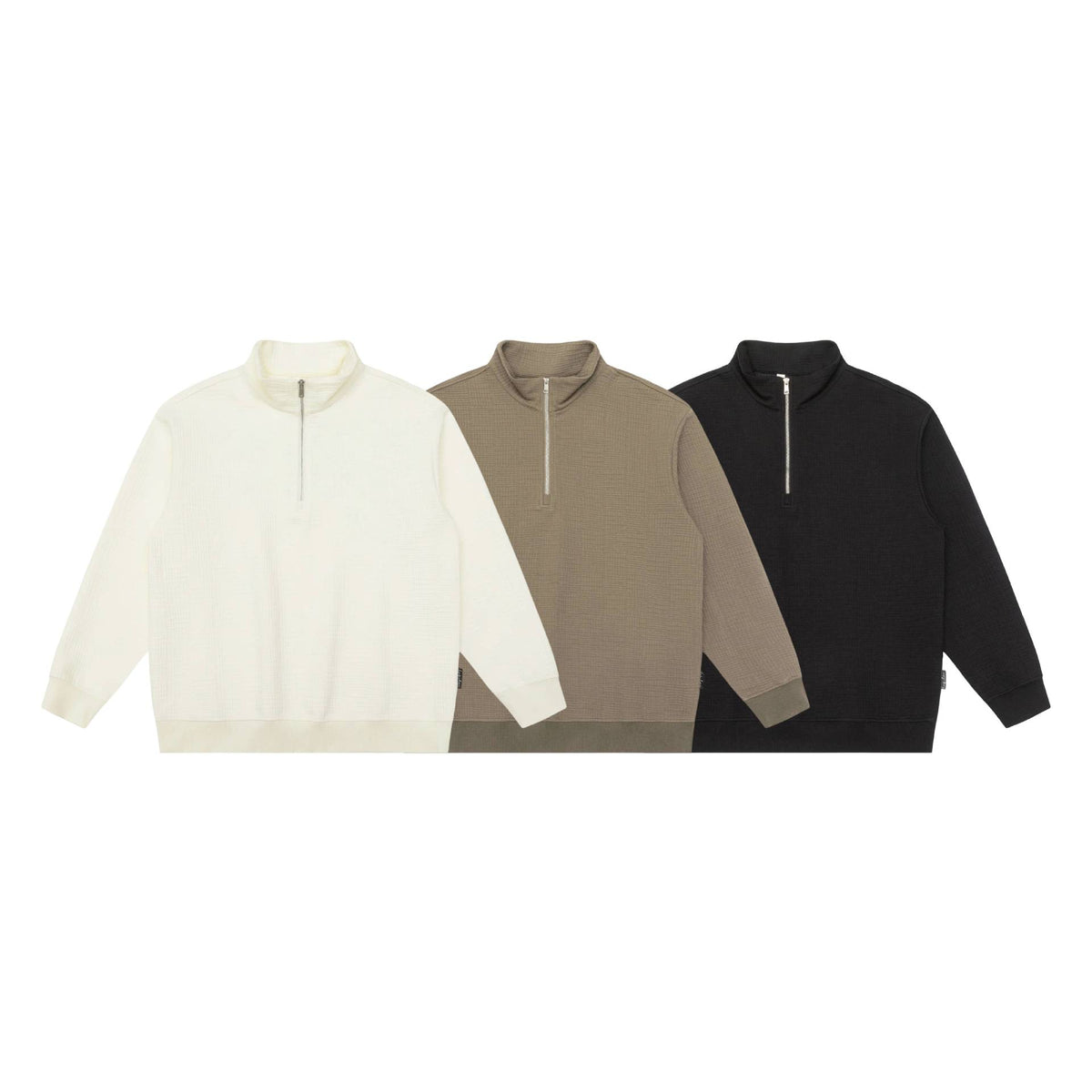 Unisex Structured Waffle Knit Half Zip Pullover with Stand Collar and Ribbed Cuffs EVA-US