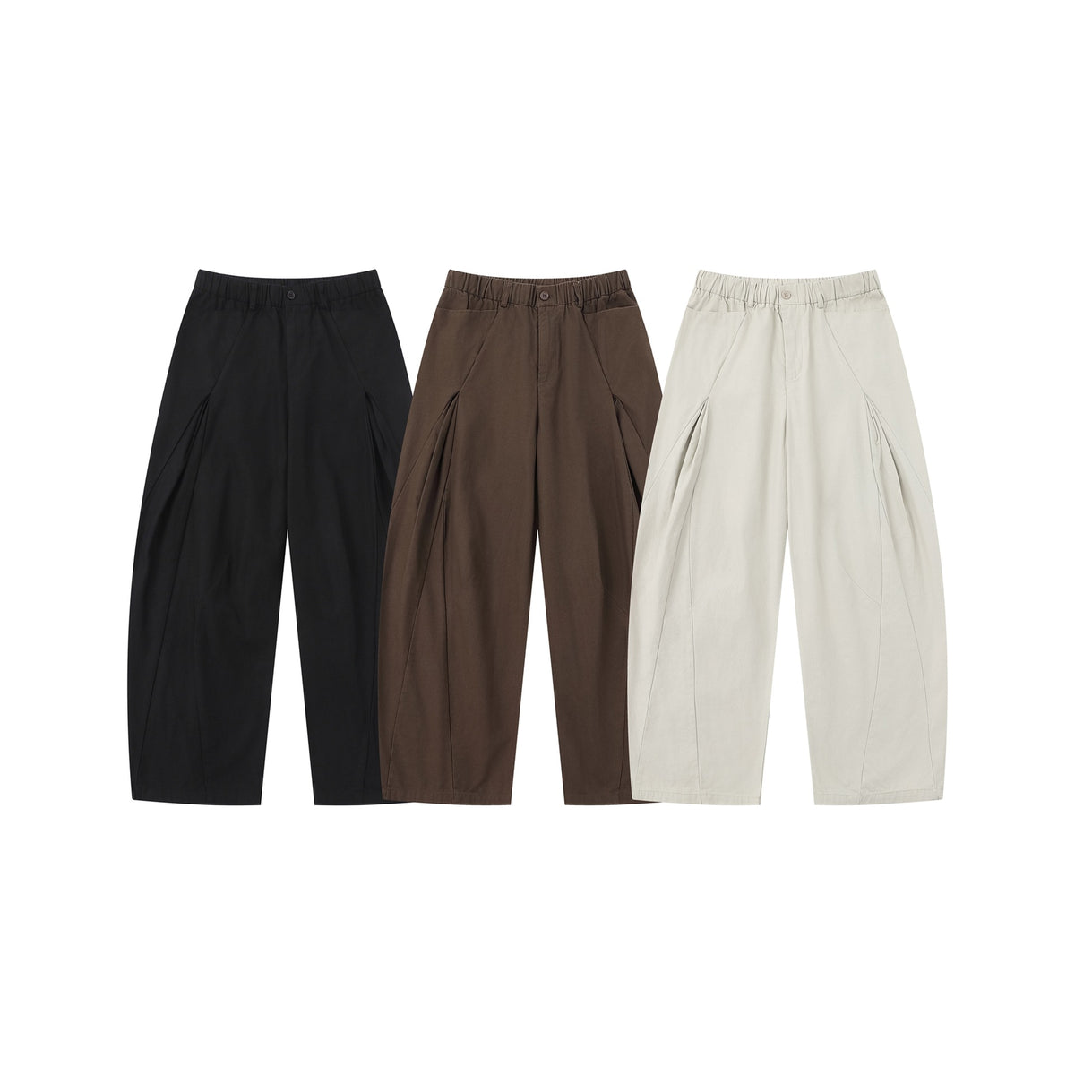 Women Wide Culotte Pants with Decorative Pleats and Elastic Waistband EVA-US