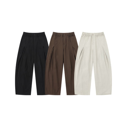 Women Wide Culotte Pants with Decorative Pleats and Elastic Waistband EVA-US