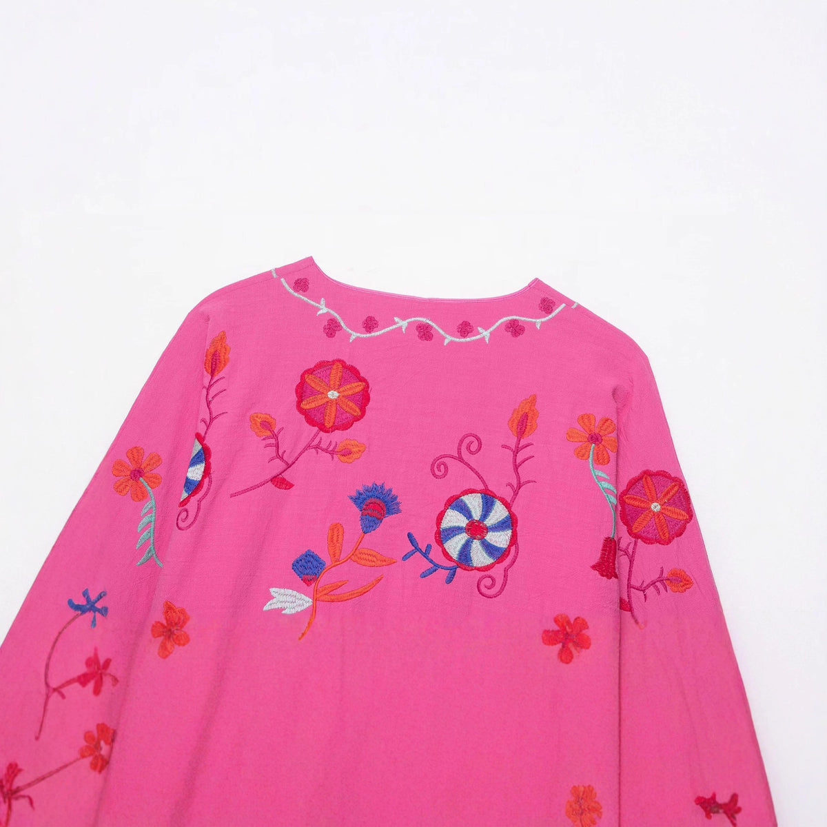 Women's Oversize Light Cotton Cardigan with Colorful Floral Embroidery EVA-US