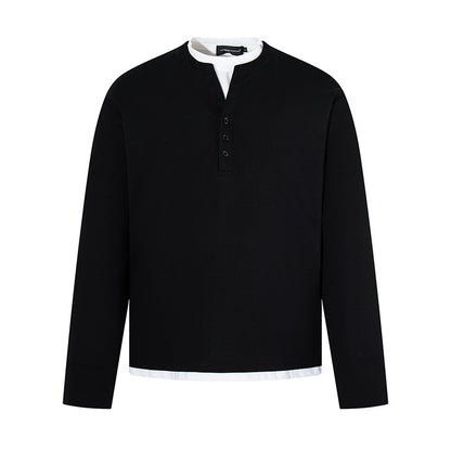Men's Long-Sleeve Henley Layer Shirt with Contrasting Inner Collar and Modern Regular Fit EVA-US