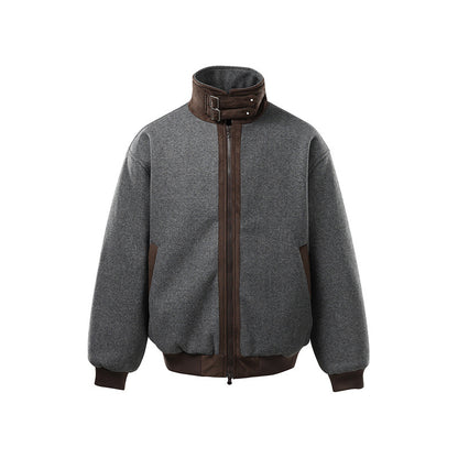 Men's short-cut boxy bomber made of wool blend with high buckle collar and velour trim EVA-US