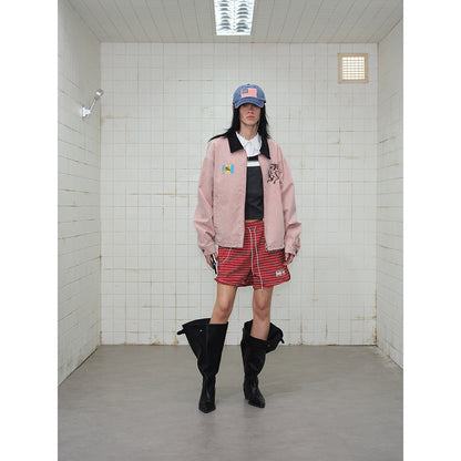 Unisex Boxy Blouson Jacket made of washed cotton twill with cord collar and print details EVA-US