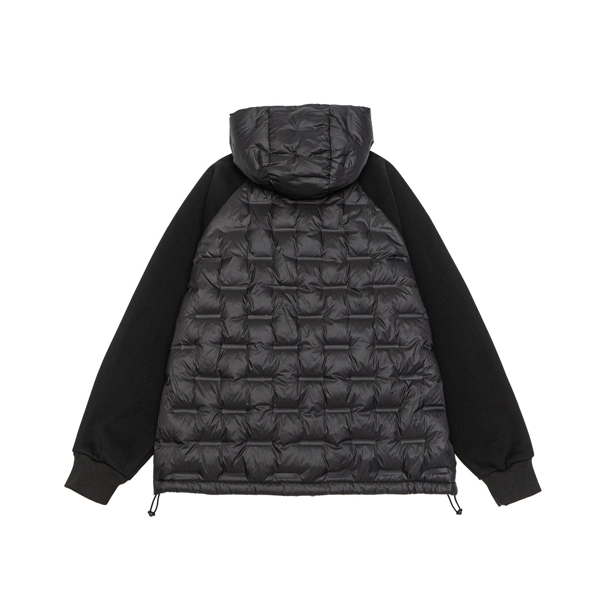 Men's hybrid quilted jacket with padded front, hood, and elastic sleeve cuffs EVA-US