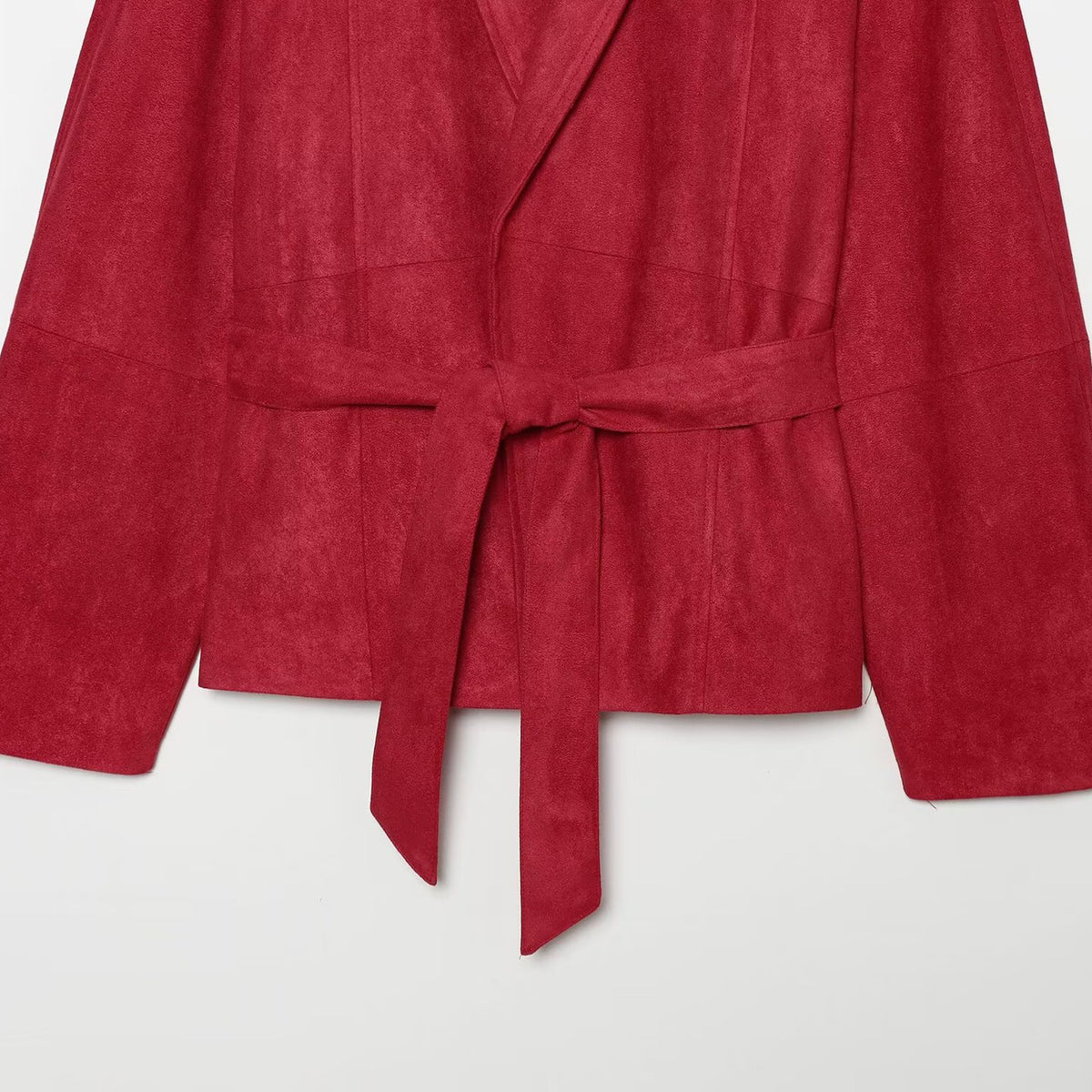 Women Cropped Jacket in Kimono Style made of Velvet Look with Shawl Collar and Tie Belt EVA-US
