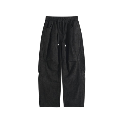 Women's Wide Cropped Comfort Cargo Pants with Elastic Drawstring Waist and Patch Pockets EVA-US