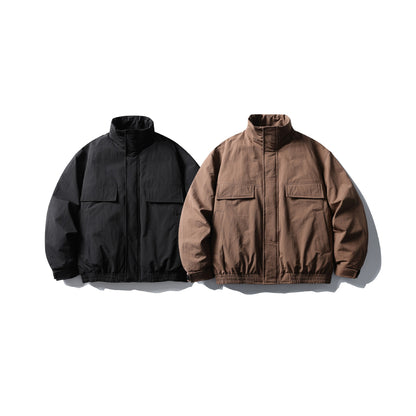 Men's Boxy Thermal Field Jacket with High Stand Collar and Flap Pockets EVA-US