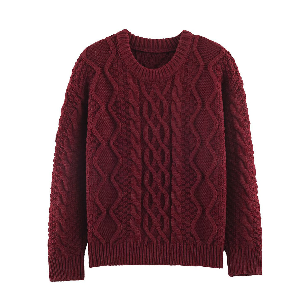Women's chunky braided knit sweater with round neck and texture mix EVA-US