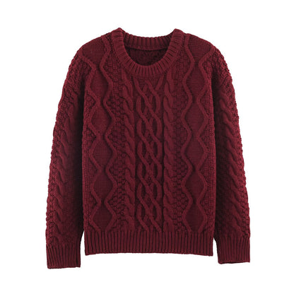 Women's chunky braided knit sweater with round neck and texture mix EVA-US