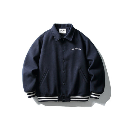 Men's Boxy College Blouson Jacket made of wool blend with snap button closure and striped ribbed cuffs EVA-US