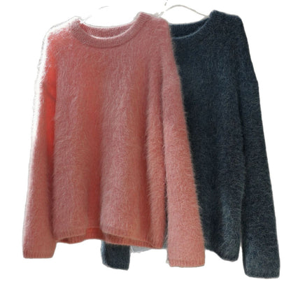 Women Fluffy Mohair-Mix Sweater with Loose Oversize Cut EVA-US