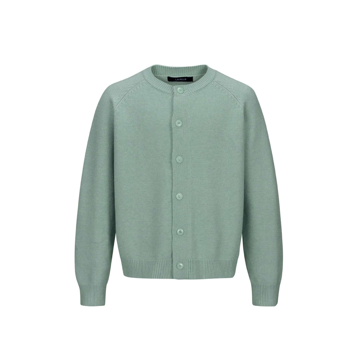 Women's Fine Crew Neck Cardigan with Raglan Sleeves and Concealed Button Placket EVA-US