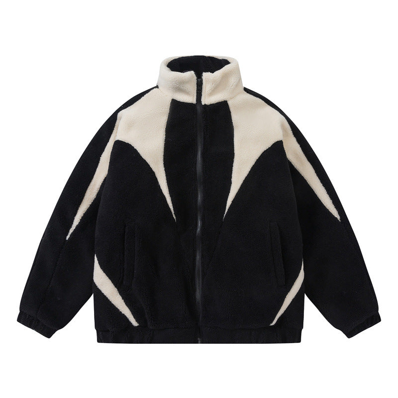 Unisex Oversized Teddy Fleece Jacket with High Standing Collar EVA-US