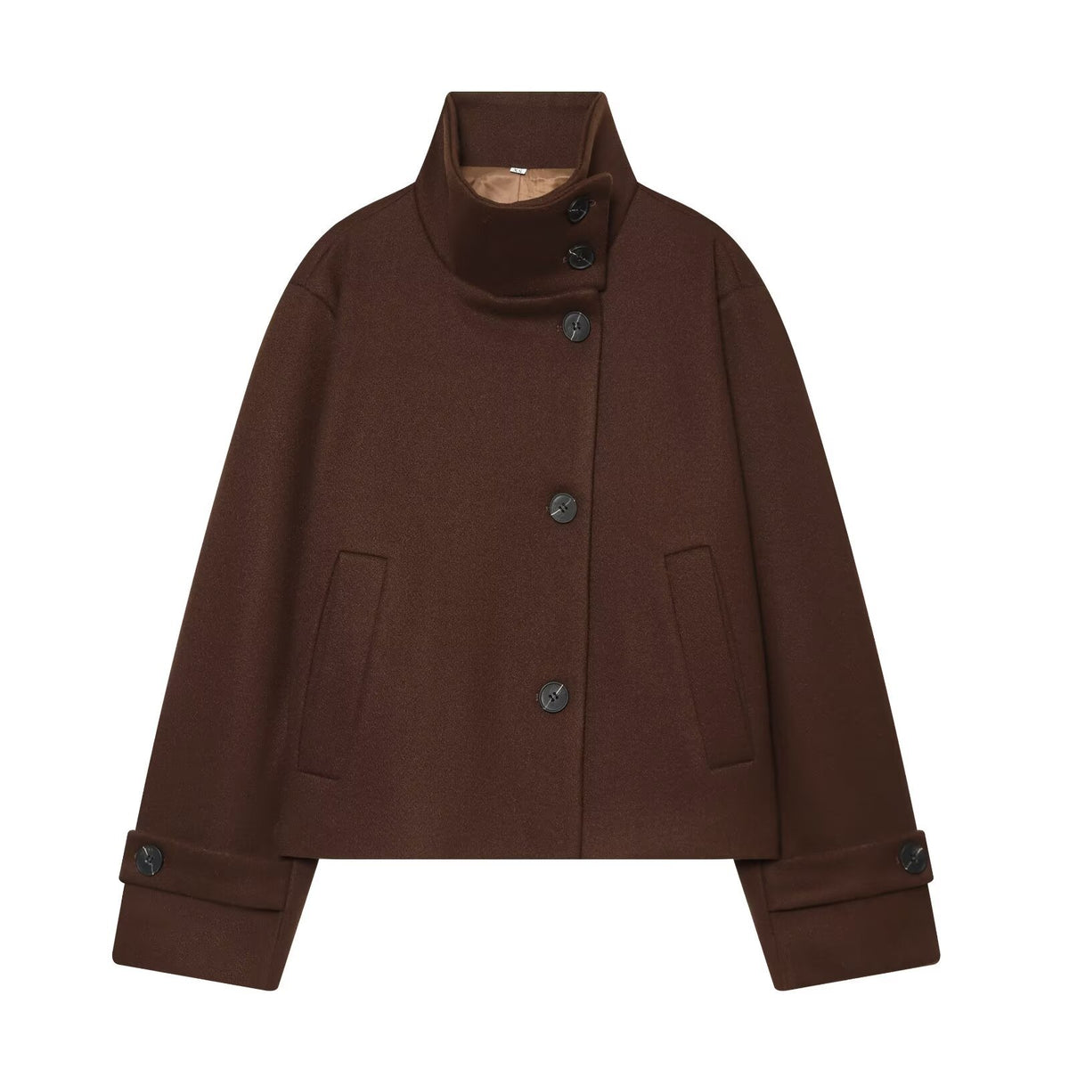 Women's Short Cape Jacket made of Wool Blend with High Roll Neck and Cuff Detail EVA-US