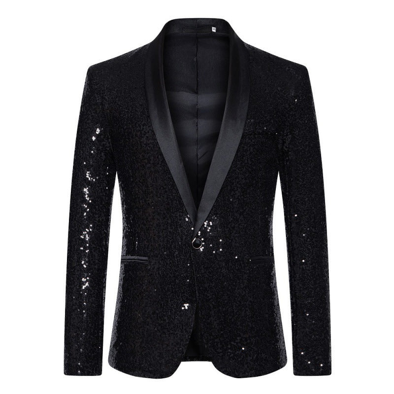 EVA-US Men's Sequin Blazer with Shawl Collar