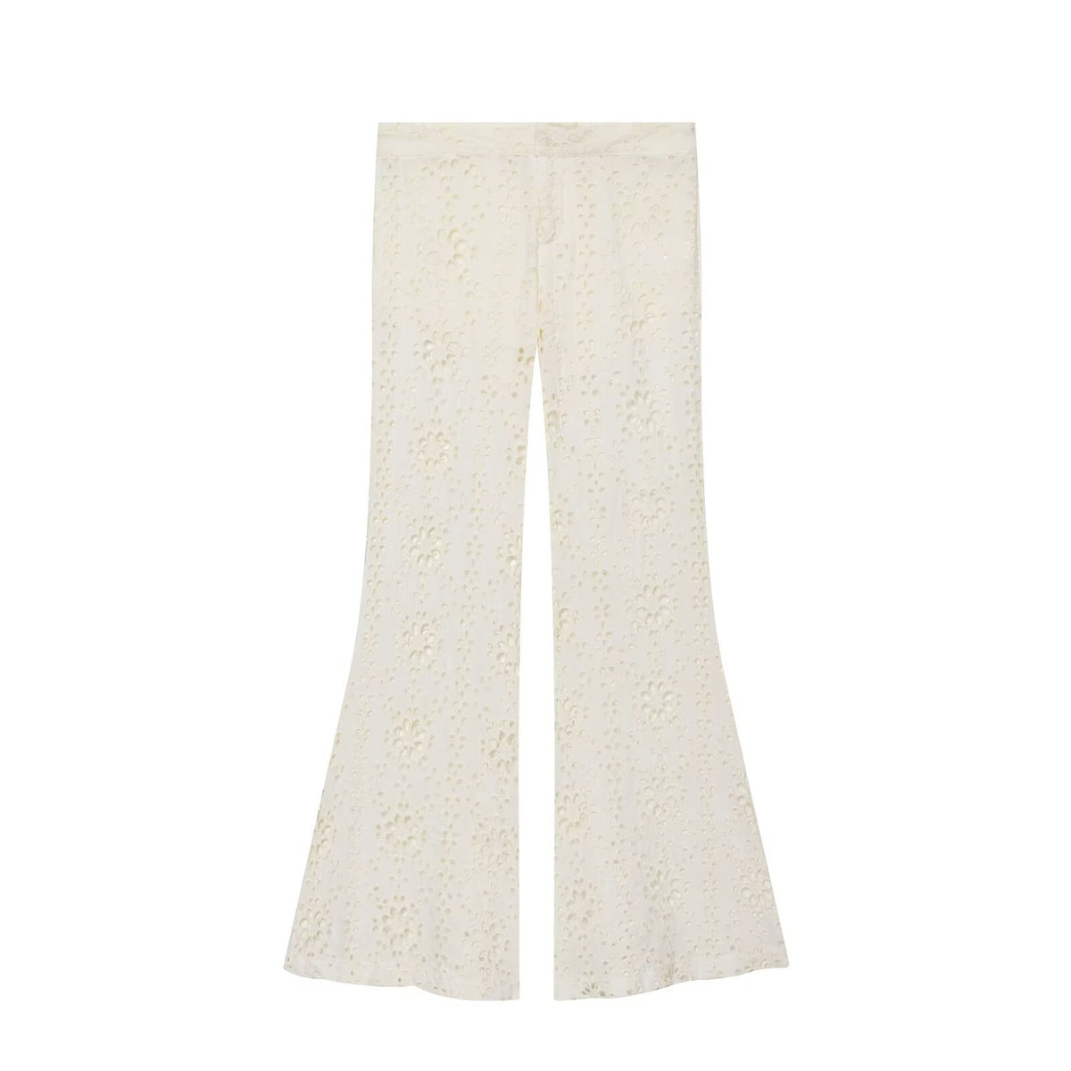 Women's Wide Broderie-Anglaise Flared Trousers with High Waist and Flared Leg EVA-US