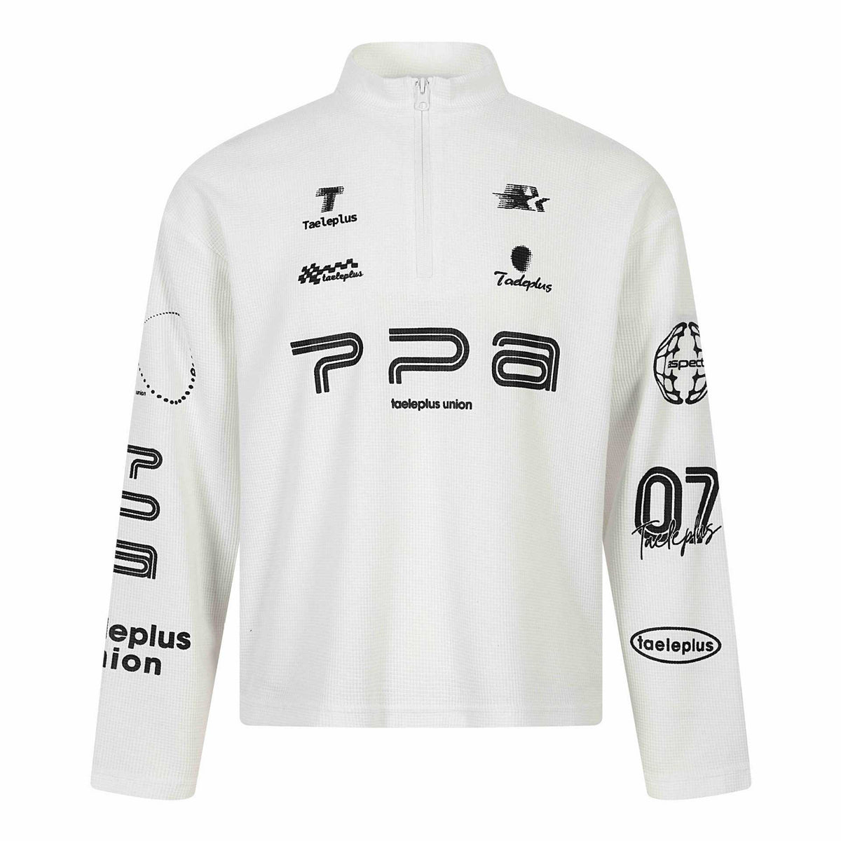 Unisex Thermo Waffle Half Zip with Stand-up Collar and Allover Logo Print EVA-US