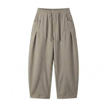 Women's Cropped Jogging Pants in Relaxed Fit with Drawstring and Decorative Seams EVA-US