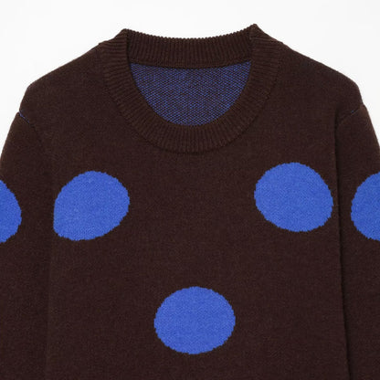 Women's fine knit round neck pullover with oversized dot pattern EVA-US