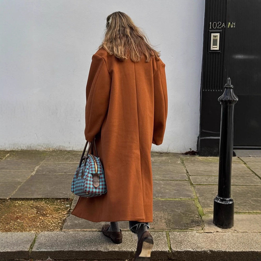 Women Maxi-length double-breasted coat with oversized silhouette EVA-US