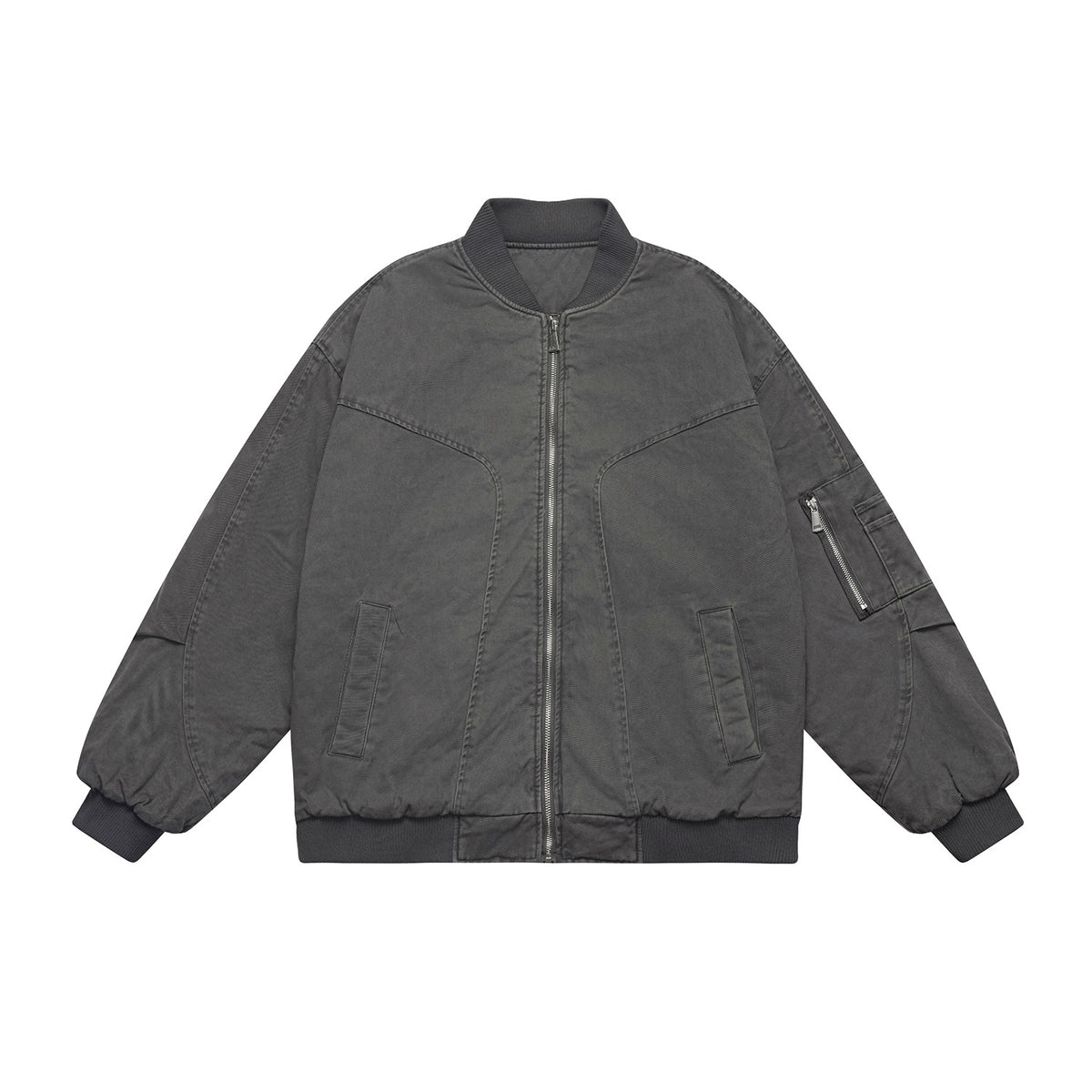 Unisex Oversize Utility Bomber Jacket with Arm Pocket, Elastic Hem and Concealed Side Pockets EVA-US