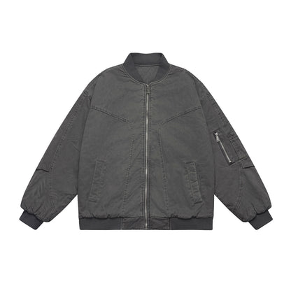 Unisex Oversize Utility Bomber Jacket with Arm Pocket, Elastic Hem and Concealed Side Pockets EVA-US
