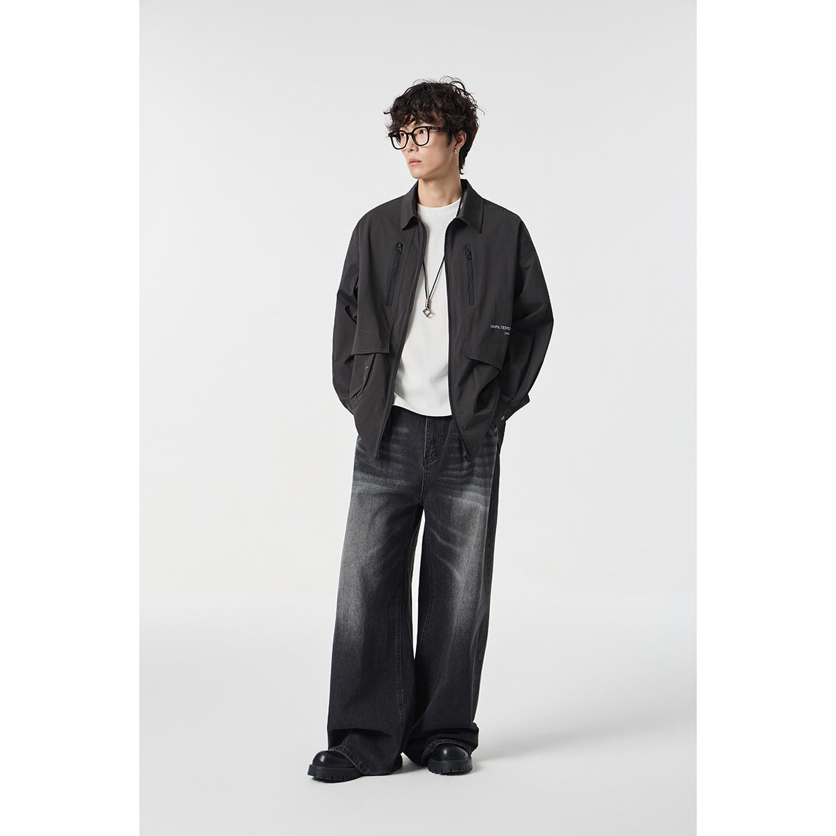 Unisex Technical Overshirt Jacket in Boxy Cut with Front Zipper and Multi-Function Pockets EVA-US