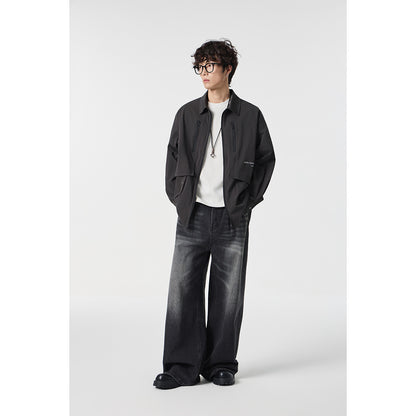 Unisex Technical Overshirt Jacket in Boxy Cut with Front Zipper and Multi-Function Pockets EVA-US