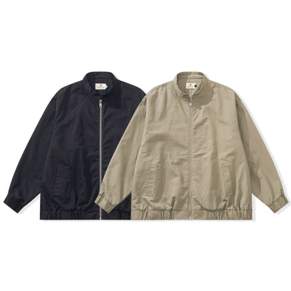 Unisex Stylishly Cut Canvas Zip Jacket with Stand-Up Collar, Drawstring Hem and Utility Pockets EVA-US