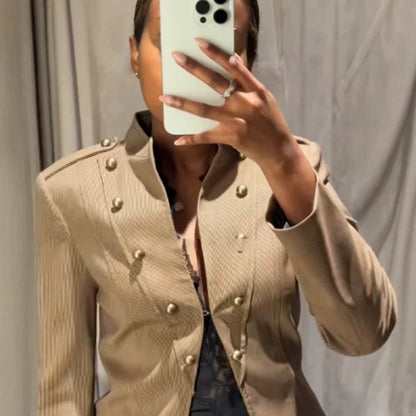 Ladies short blazer in military style with double-breasted decorative buttons EVA-US