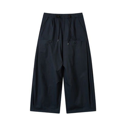 Women's wide cropped pleated trousers with drawstring and cargo pockets EVA-US