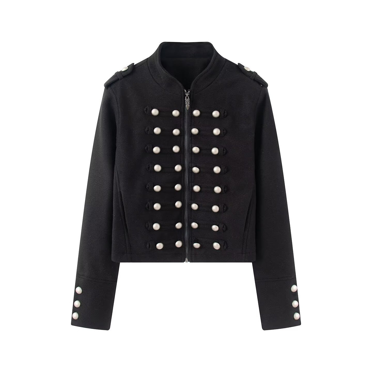 Women's short military-inspired jacket with decorative button plackets EVA-US