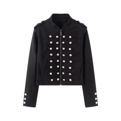 Women's short military-inspired jacket with decorative button plackets EVA-US