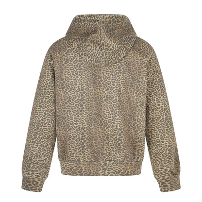 Women's hooded jacket in boxy cut with leopard print and distressed embroidery EVA-US