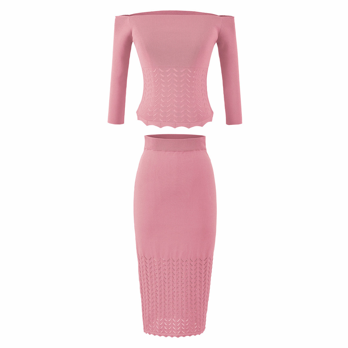 Women's Two-Piece Knit Set with off-the-shoulder Neckline and Bodycon Pencil Skirt EVA-US
