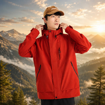 Men's lightweight breathable two-layer rain softshell jacket with adjustable hood and chest pocket EVA-US
