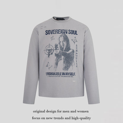 Men's long sleeve shirt in waffle knit with vintage graphic and relaxed fit EVA-US