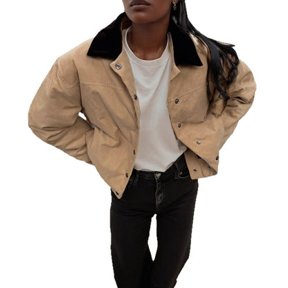 Women's Short Cord Workwear Blouson with Contrast Collar EVA-US