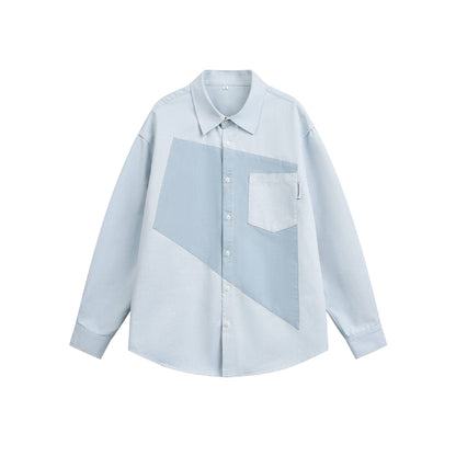 Unisex Oversized Patchwork Denim Shirt with Boxy Cut EVA-US