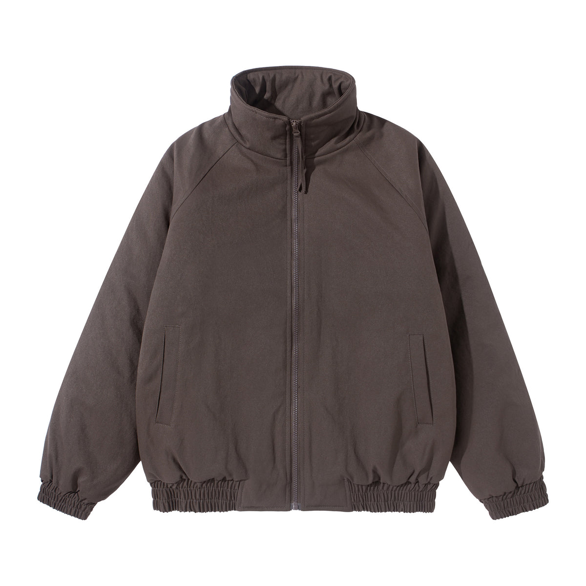 Unisex Short Cut Boxy Stand Collar Blouson with Elastic Hem and Concealed Side Pockets EVA-US