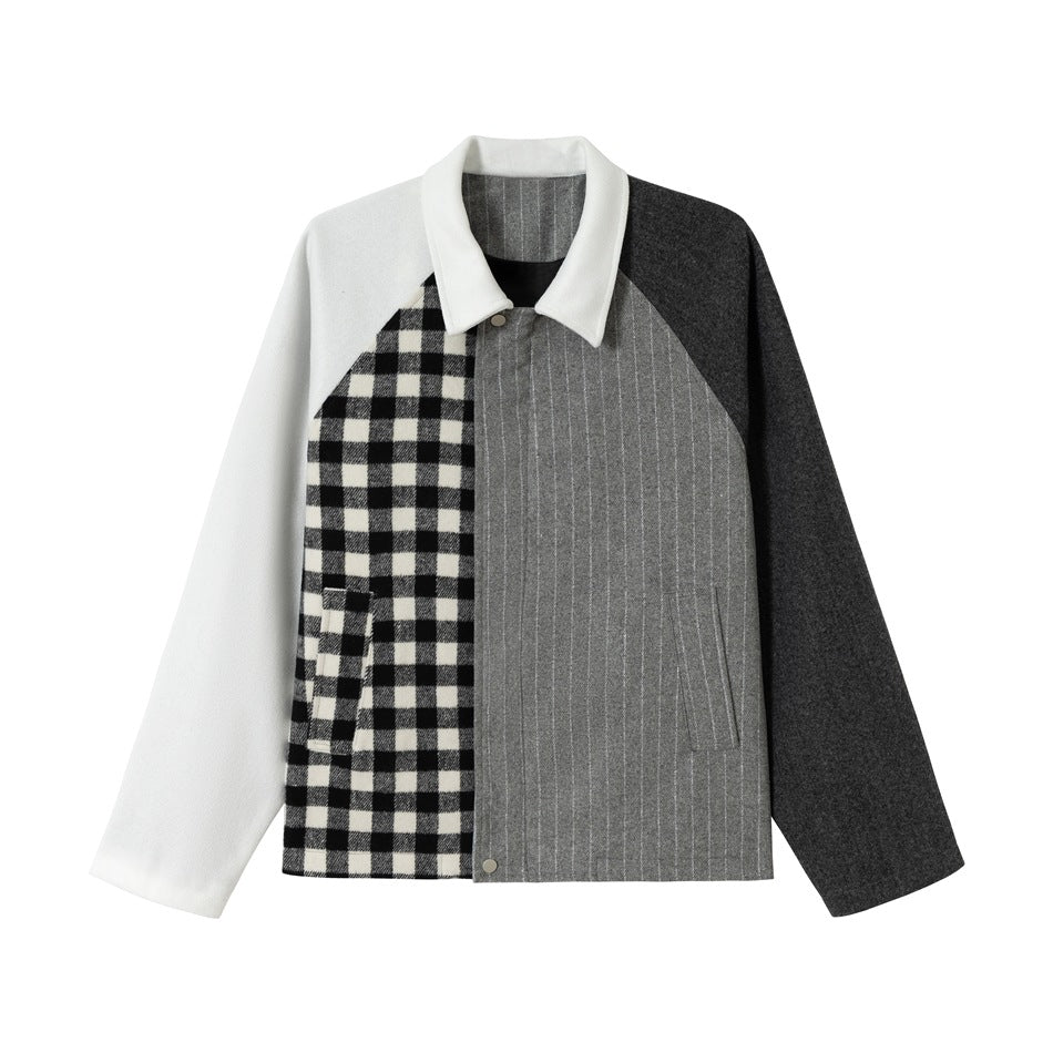 Unisex Classically tailored patchwork blouson jacket made of wool blend with shirt collar EVA-US