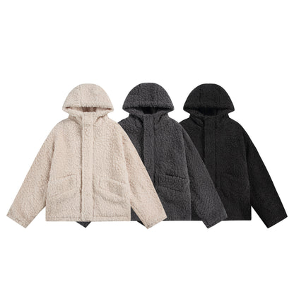 Women's Oversize Sherpa Hoodie with Concealed Front Flap and Patch Pockets EVA-US