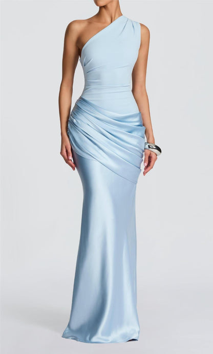Women's Elegant One-Shoulder Maxi Dress with Refined Draping Details