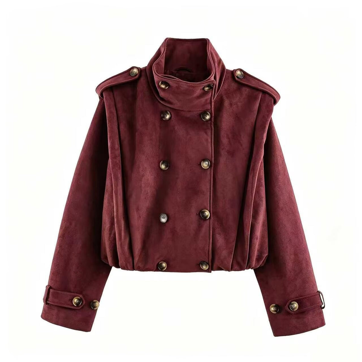 Women’s short jacket in sailor and military mix with high stand-up collar, epaulettes and fitted drawstring EVA-US