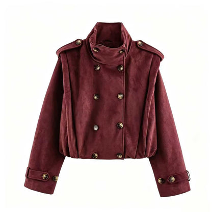 Women’s short jacket in sailor and military mix with high stand-up collar, epaulettes and fitted drawstring EVA-US
