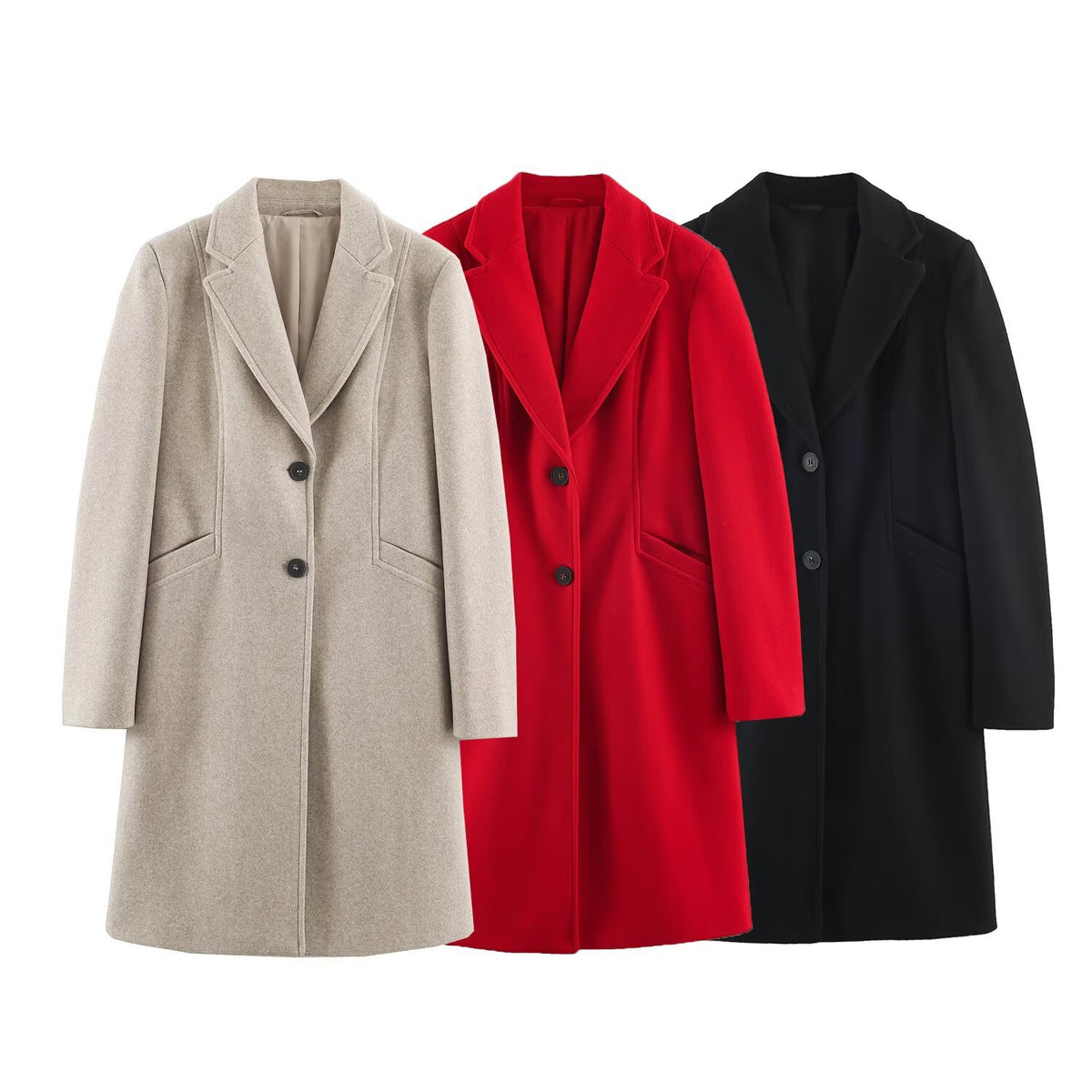 Women's Tailored Wool Look Coat with Notched Lapels and Welt Pockets EVA-US