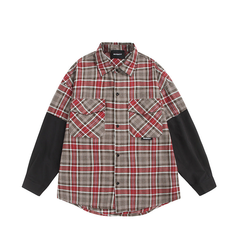Unisex Oversized Shirt Jacket in Layering Look with Contrasting Sleeves and Chest Flap Pockets EVA-US