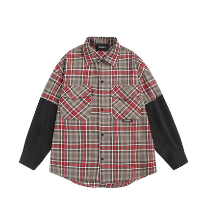 Unisex Oversized Shirt Jacket in Layering Look with Contrasting Sleeves and Chest Flap Pockets EVA-US
