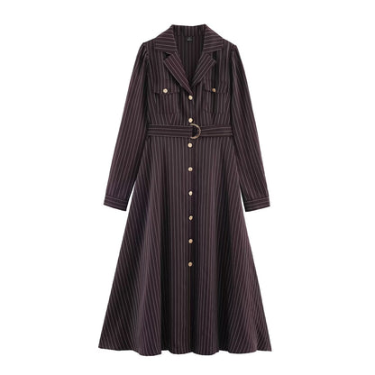 Women’s shirt dress in pinstripe look with waist belt EVA-US