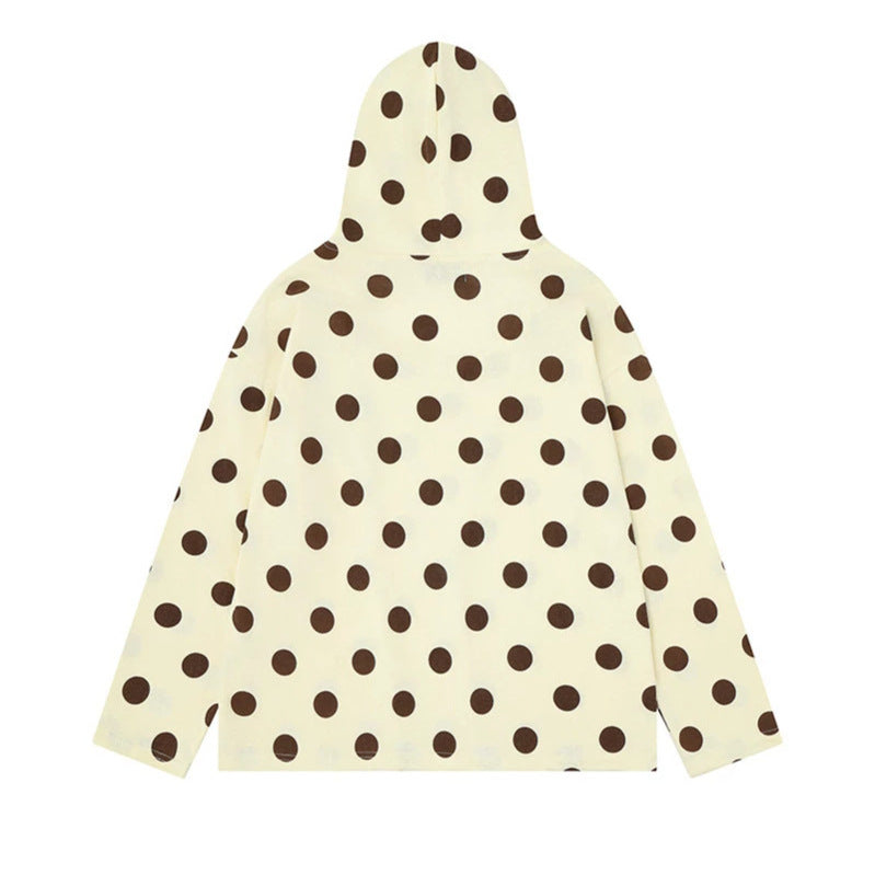 Women's lightweight hooded sweatshirt with all-over polka dot print, drawstring and relaxed fit EVA-US
